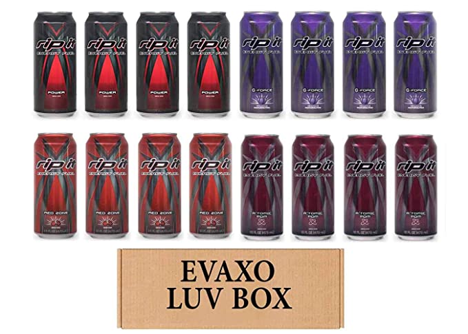  LUV BOX- Variety Rip It Energy Fuel Drinks 16 oz. pack of 16 , RIP IT Power , RIP IT G-Force , RIP IT Red Zone , RIP IT A'tomic Pom. by evaxo  - 343528900712