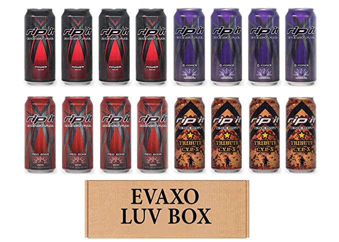 LUV BOX- Variety Rip It Energy Fuel Drinks 16 oz. pack of 16 , RIP IT Power , RIP IT G-Force , RIP IT Red Zone , RIP IT C.Y.P.-X. by evaxo - 343528900743