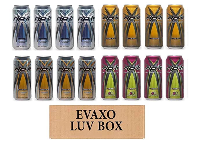  LUV BOX- Variety Rip It Energy Fuel Drinks 16 oz. pack of 16 , RIP IT Power Sugar Free , RIP IT Citrus X , RIP IT Citrus X Sugar Free , RIP IT LeMoan'R. by evaxo  - 343528901276