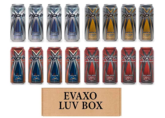  LUV BOX- Variety Rip It Energy Fuel Drinks 16 oz. pack of 16 , RIP IT Power Sugar Free , RIP IT Citrus X , RIP IT F-Bomb , RIP IT Red Zone. by evaxo  - 343528901399