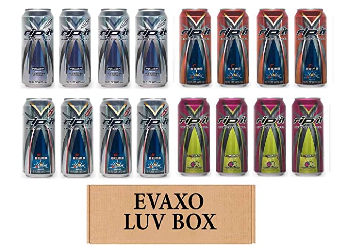  LUV BOX- Variety Rip It Energy Fuel Drinks 16 oz. pack of 16 , RIP IT Power Sugar Free , RIP IT F-Bomb , RIP IT F-Bomb Sugar Free , RIP IT LeMoan'R. #N  - 343528901528