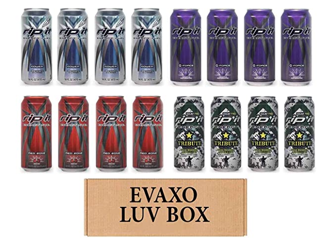  LUV BOX- Variety Rip It Energy Fuel Drinks 16 oz. pack of 16 , RIP IT Power Sugar Free , RIP IT G-Force , RIP IT Red Zone , RIP IT Tribute . by evaxo  - 343528901818