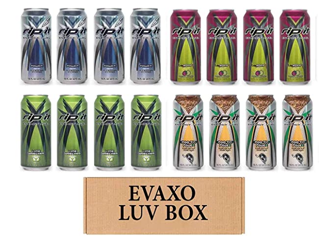  LUV BOX- Variety Rip It Energy Fuel Drinks 16 oz. pack of 16 , RIP IT Power Sugar Free , RIP IT LeMoan'R , RIP IT Lime Wrecker , RIP IT Poo Tin Power. by evaxo  - 343528901948