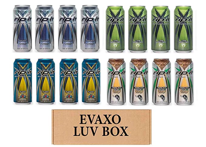  LUV BOX- Variety Rip It Energy Fuel Drinks 16 oz. pack of 16 , RIP IT Power Sugar Free , RIP IT Lime Wrecker , RIP IT 3-Way , RIP IT Poo Tin Power. by evaxo  - 343528902013