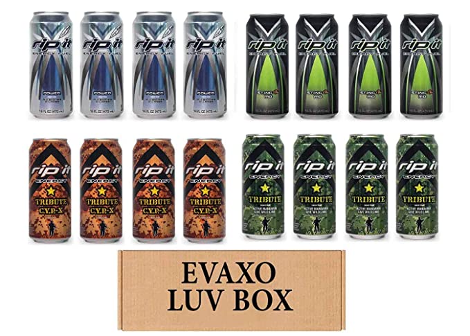  LUV BOX- Variety Rip It Energy Fuel Drinks 16 oz. pack of 16 , RIP IT Power , RIP IT Sting-er MO , RIP IT C.Y.P.-X , RIP IT Tribute. by evaxo  - 343528902228