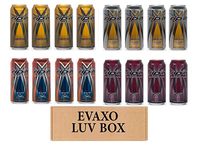  LUV BOX- Variety Rip It Energy Fuel Drinks 16 oz. RIP IT Citrus X , RIP IT Citrus X Sugar Free , RIP IT F-Bomb , RIP IT A'tomic Pom. by evaxo  - 343528902341