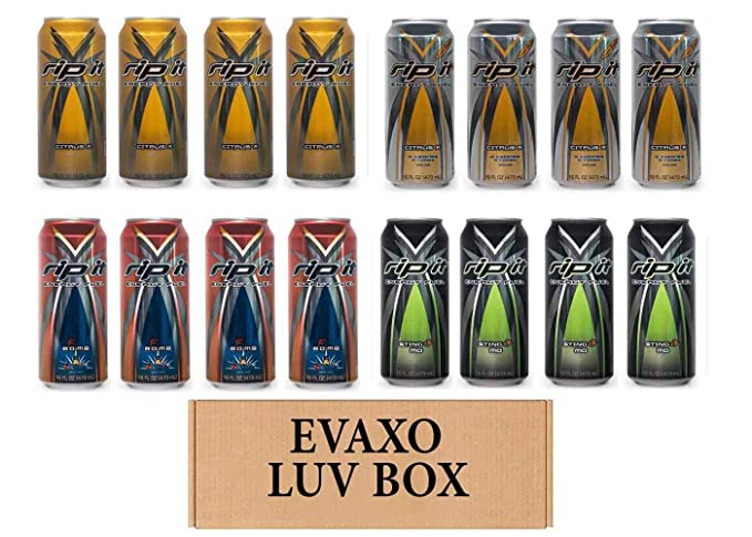 LUV BOX- Variety Rip It Energy Fuel Drinks 16 oz. RIP IT Citrus X , RIP IT Citrus X Sugar Free , RIP IT F-Bomb , RIP IT Sting-er MO. by evaxo - 343528902365