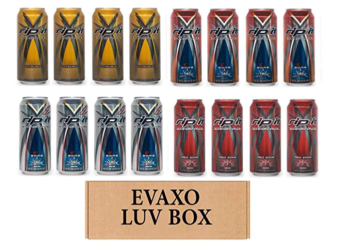 LUV BOX- Variety Rip It Energy Fuel Drinks 16 oz. RIP IT Citrus X , RIP IT F-Bomb , RIP IT F-Bomb Sugar Free , RIP IT Red Zone. by evaxo - 343528902426