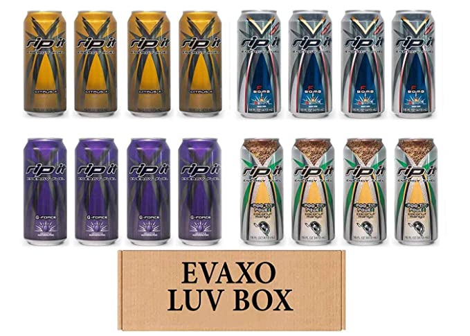  LUV BOX- Variety Rip It Energy Fuel Drinks 16 oz. RIP IT Citrus X , RIP IT F-Bomb Sugar Free , RIP IT G-Force , RIP IT Poo Tin Power. by evaxo  - 343528902587