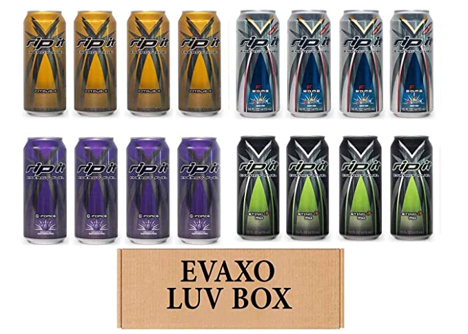  LUV BOX- Variety Rip It Energy Fuel Drinks 16 oz. RIP IT Citrus X , RIP IT F-Bomb , RIP IT G-Force , RIP IT Sting-er MO. by evaxo  - 343528902594