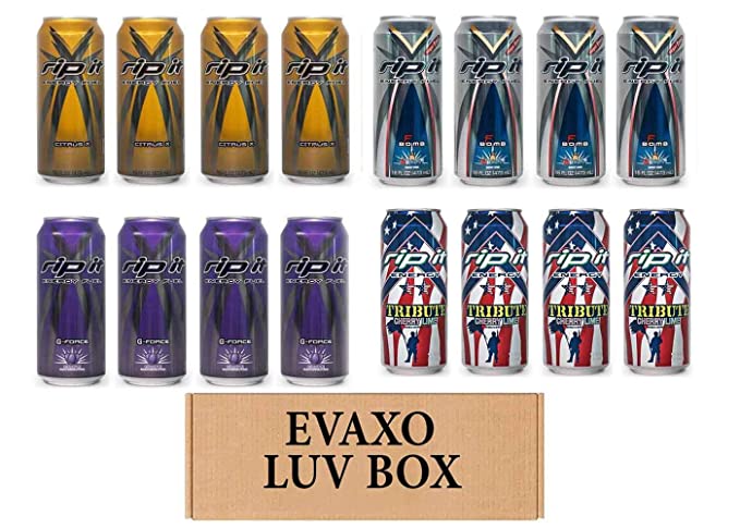  LUV BOX- Variety Rip It Energy Fuel Drinks 16 oz. RIP IT Citrus X , RIP IT F-Bomb , RIP IT G-Force , RIP IT Tribute Cherry Lime. by evaxo  - 343528902631