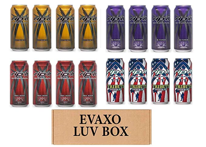 LUV BOX- Variety Rip It Energy Fuel Drinks 16 oz. RIP IT Citrus X , RIP IT G-Force , RIP IT Red Zone , RIP IT Tribute Cherry Lime. by evaxo - 343528902730