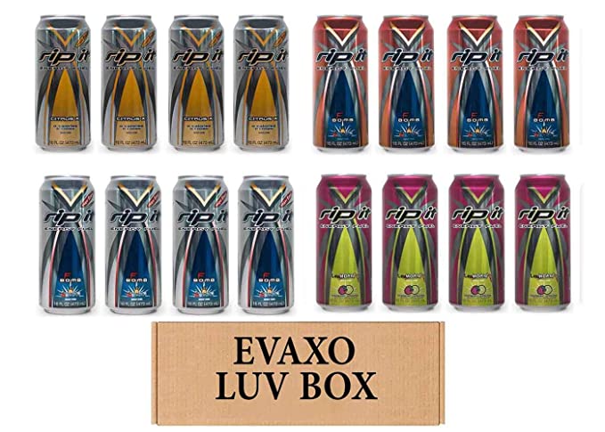 LUV BOX- Variety Rip It Energy Fuel Drinks 16 oz. RIP IT Citrus X Sugar Free , RIP IT F-Bomb , RIP IT F-Bomb Sugar Free , RIP IT LeMoan'R. By Evaxo - 343528903218