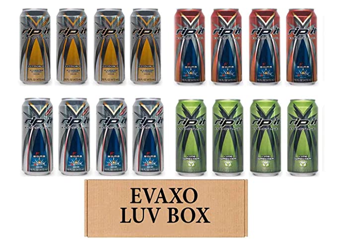 LUV BOX- Variety Rip It Energy Fuel Drinks 16 oz. RIP IT Citrus X Sugar Free , RIP IT F-Bomb , RIP IT F-Bomb Sugar Free , RIP IT Lime Wrecker. By Evaxo - 343528903225