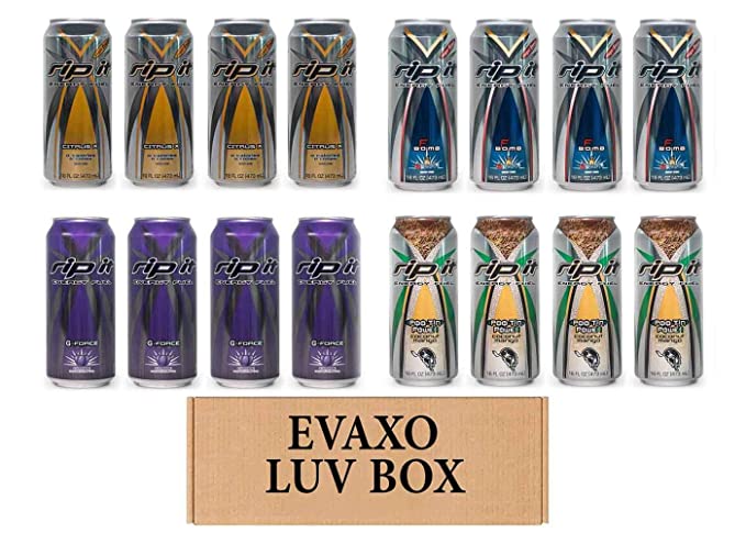  LUV BOX- Variety Rip It Energy Fuel Drinks 16 oz. RIP IT Citrus X Sugar Free , RIP IT F-Bomb Sugar Free , RIP IT G-Force , RIP IT Poo Tin Power.By Evaxo  - 343528903362