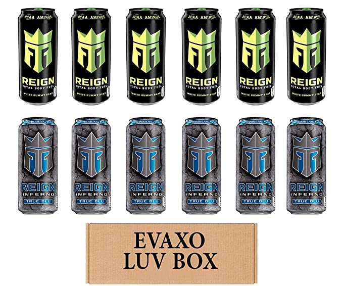  LUV BOX- variety REIGN Energy drink CANS 16 oz. pack of 12 , Reign White Gummy Bear , Reign Inferno True Blue.by evaxo  - 343528904406