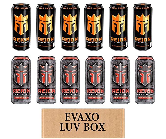  LUV BOX- variety REIGN Energy drink CANS 16 oz. pack of 12 , REIGN ORANGE DREAMSICLE , REIGN INFERNO RED DRAGON.by evaxo  - 343528904451