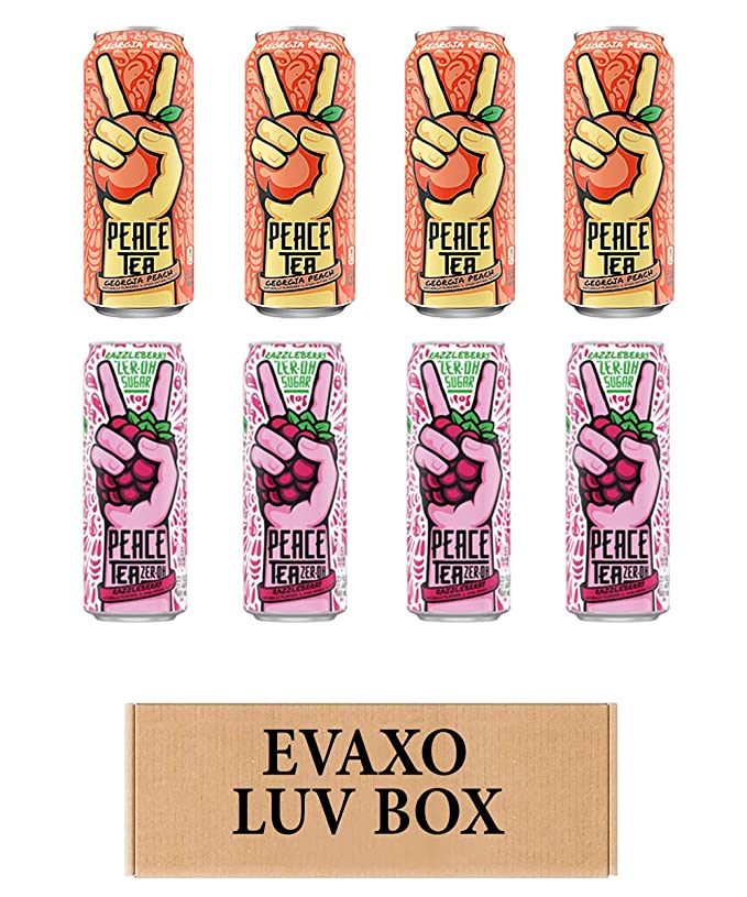  LUV BOX- variety PEACE TEA cans 23 oz. pack of 8 , PEACE TEA JUST PEACHY , PEACE TEA ZER-OH RAZZLEBERRY .by evaxo  - 343528905274