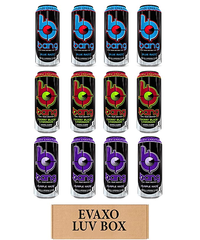 LUV BOX- variety bang Energy drink 16 oz. pack of 12 , blue razz , cherry blade limeade , purple haze.by evaxo - 343528906219