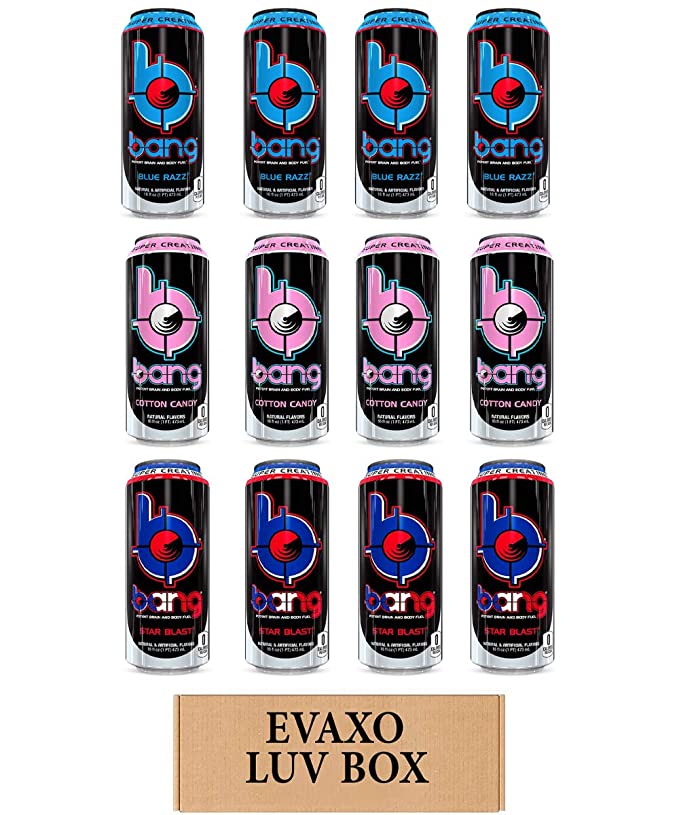  LUV BOX- variety bang Energy drink 16 oz. pack of 12 , blue razz , cotton candy , star blast.by evaxo  - 343528906295