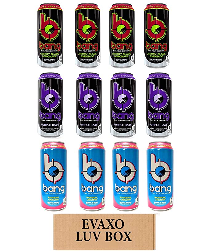 LUV BOX- variety bang Energy drink 16 oz. pack of 12 , cherry blade limeade , purple haze , rainbow unicorn.by evaxo  - 343528906493