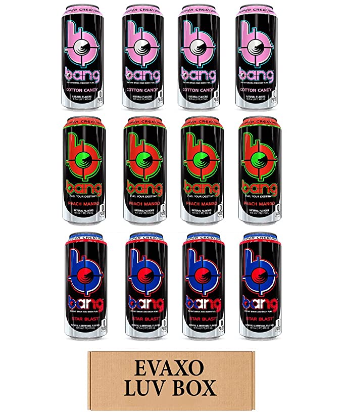 LUV BOX- variety bang Energy drink 16 oz. pack of 12 , cotton candy , purple haze , rainbow unicorn.by evaxo - 343528906585