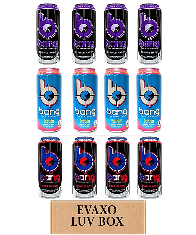 LUV BOX- variety bang Energy drink 16 oz. pack of 12 , purple haze , rainbow unicorn , star blast.by evaxo - 343528906721