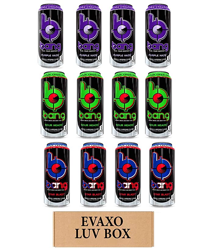 LUV BOX- variety bang Energy drink 16 oz. pack of 12 , purple haze , sour heads , star blast.by evaxo - 343528906738