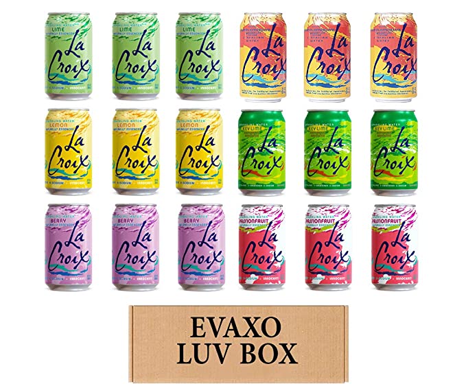  LUV BOX- variety La croix sparkling water cans 12 oz. pack of 18 , Lime , Grape fruit , Lemon , KeyLime , Berry , Passion fruit.by evaxo  - 343528906813