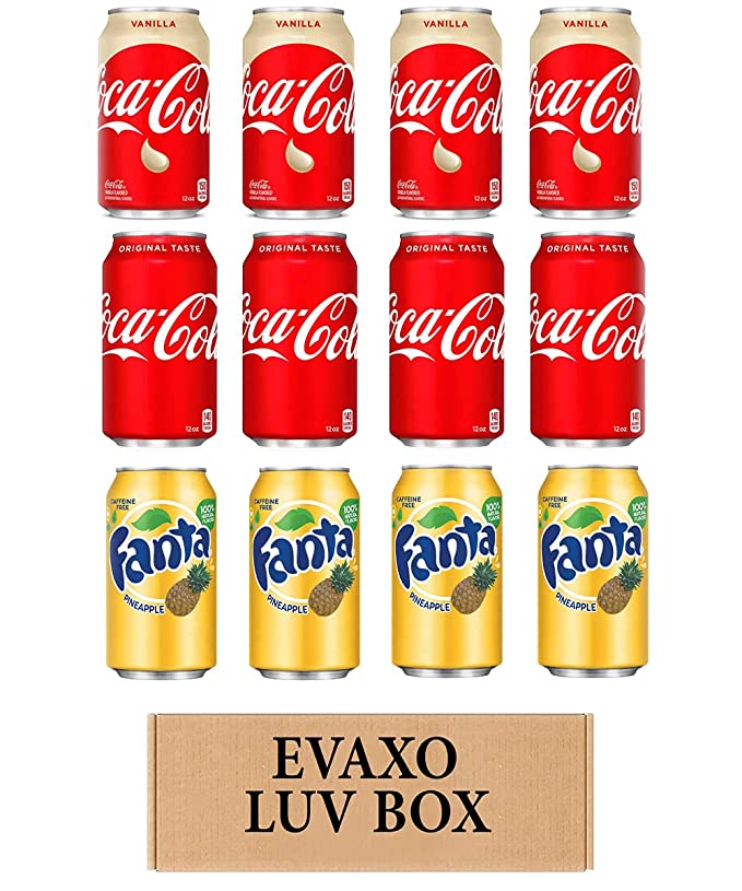 LUV BOX- variety soda Lovers 12 oz. pack of 12 Cans , Coca-Cola Vanilla , Coca-Cola , Fanta pineapple.by evaxo - 343528909845