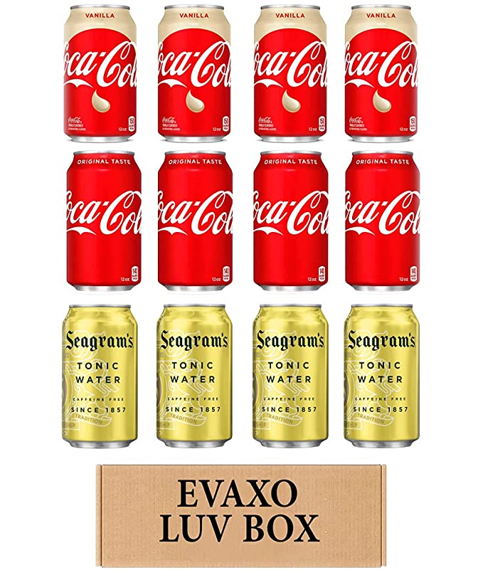LUV BOX- variety soda Lovers 12 oz. pack of 12 Cans , Coca-Cola Vanilla , Coca-Cola , SEAGRAM'S TONIC WATER.by evaxo - 343528909876