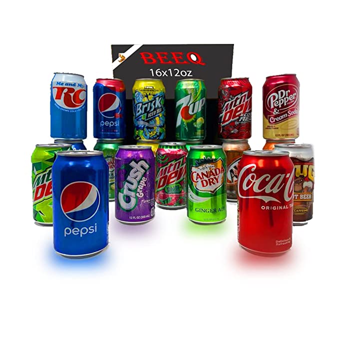 Soda Variety Pack - Assortment Popular Flavors - 16 different flavors - By BeeQ (Soda Variety, 16 Pack) - 352154301015