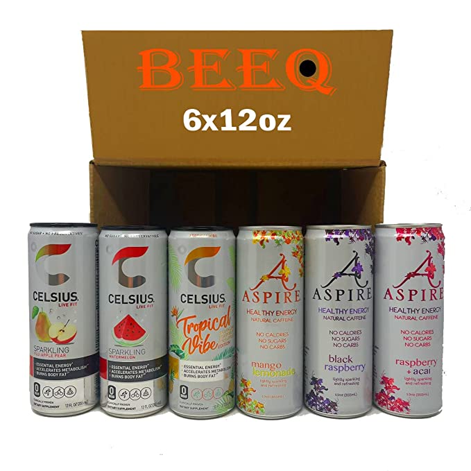  BEEQ-BOX VARIETY ENERGY DRINKS,Raspberry Acai,black raspberry,mango lemonade,tropical vibe,sparkling watermelon, sparkling fuji apple pear ,Natural Caffeine and Zero Sugar, Coffee Substitute, Vitamins B & C, Keto, Vegan, and Kosher Friendly, 12 OZ, Pack  - 352154301862