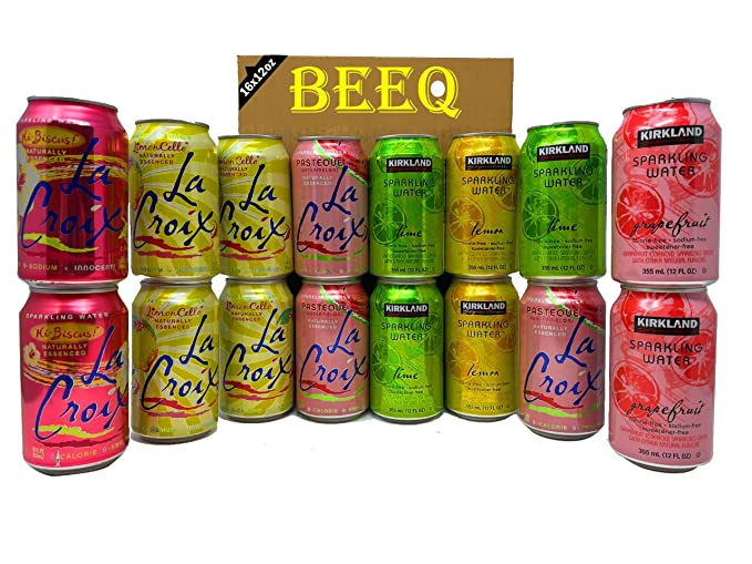  BEEQ-BOX VARIETY SPARKLING WATER, 2 DIFFERENT BRANDS, DIFFERENT FLAVORS,GRAPEFRUIT,LEMON,LIME,LEMON, PASTEQUE WATERMELON,LIMON-CELLO,KI-BISCUS, 12 OZ CANS,Flavored Seltzer Drinking Water Beverage Naturally Essenced |Made with Real Squeezed Fruit, 0% Calo - 352154301954