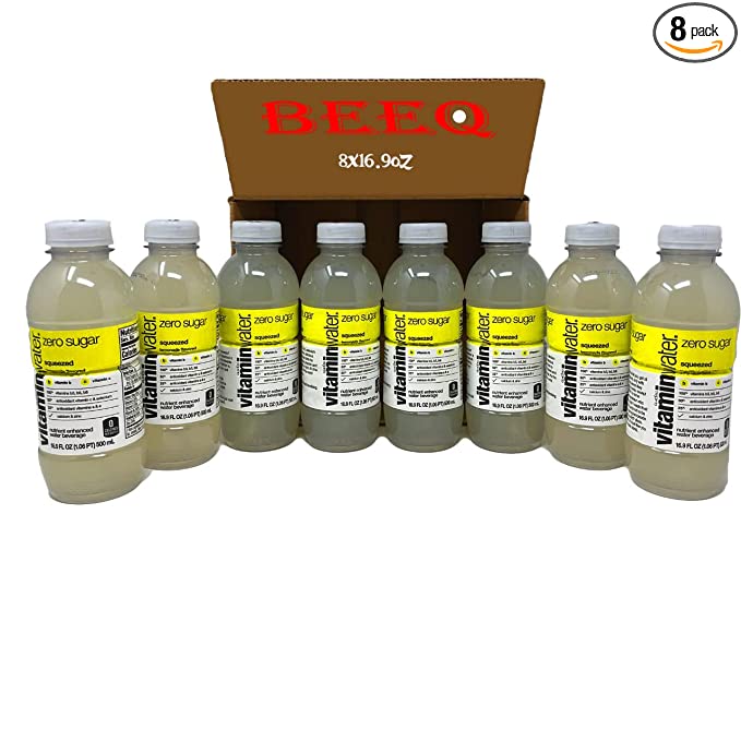 BEEQ vitamin water zero squeezed, electrolyte enhanced water w vitamins, lemonade drink, 16.9 fl oz, Pack of (8) - 352154303064