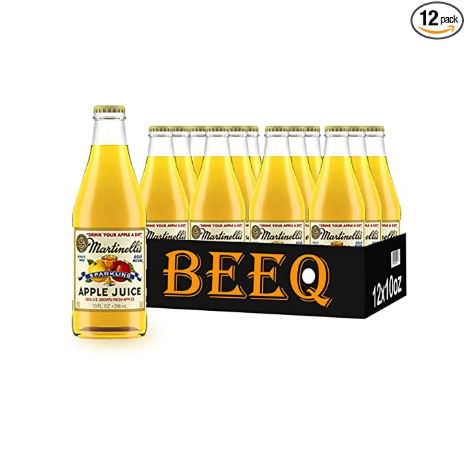 BEEQ Sparkling Apple Juice,Glass Bottles, 100% pure carbonated apple juice from U.S. grown fresh apples, vitamin C, no water, no concentrates, no sweeteners or chemical preservatives. 10 oz, Pack of(12) - 352154303392