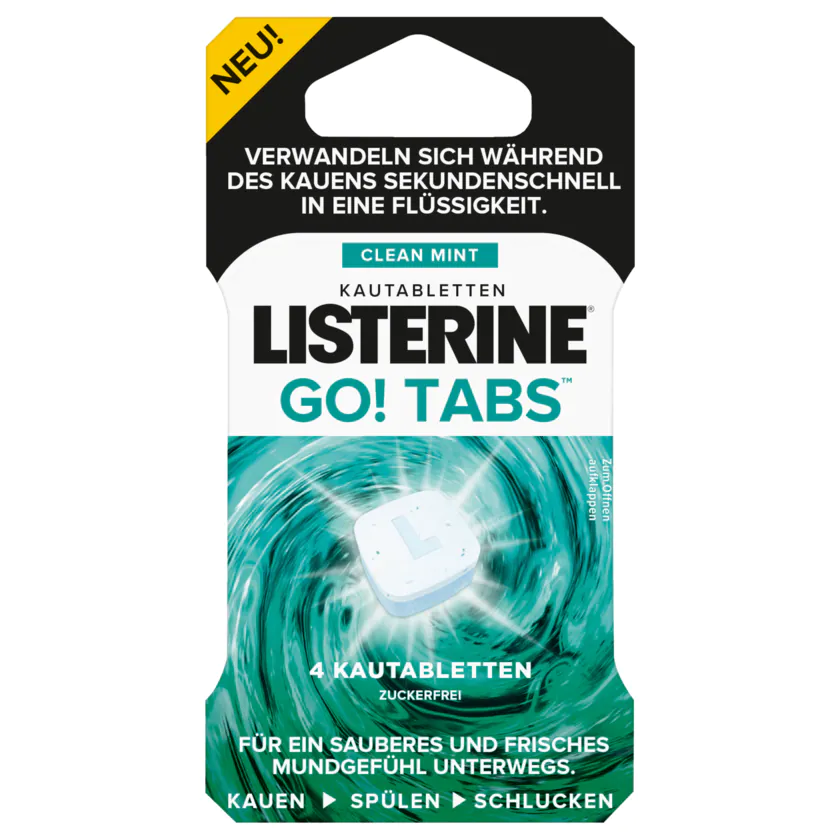 Listerine Go! Tabs Clean Mint Zuckerfrei 4 Kautabletten - 3574661445021