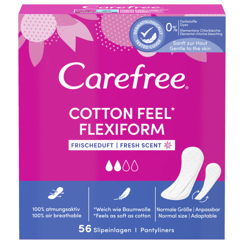 Carefree Cotton Slipeinlagen Flexiform Frischeduft S/M 56 Stück - 3574661485614