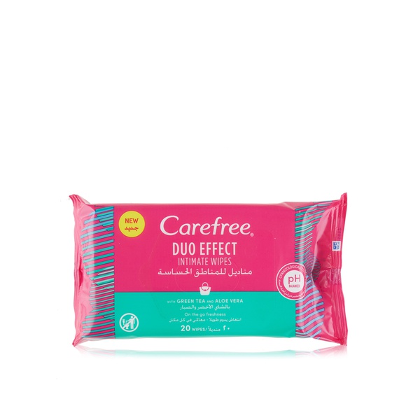 Carefree intimate wipes with green tea and aloe 20s - Waitrose UAE & Partners - 3574661506302