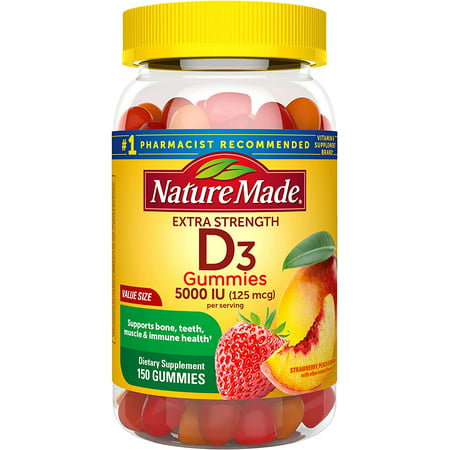 Nature Made Extra Strength Vitamin D3 5000 IU (125 mcg) 150 Gummies High Potency Vitamin D Gummies for Adults Vitamin D Helps Support Immune Health Strong Bones and Teeth & Muscle Function - 368817439940