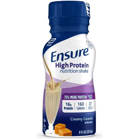 Ensure High Protein Nutritional Shake with 16g of Protein, Ready-to-Drink Meal Replacement Shakes, Low Fat, Creamy Caramel, 8 fl oz, 24 Count - 370301696548