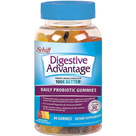 Daily Probiotic Natural Fruit Flavor Gummies, Digestive Advantage (80 Count In A Bottle) - Helps Relieve Minor Abdominal Discomfort & Occasional Bloating*, Supports Digestive & Immune Health* - 370301729888