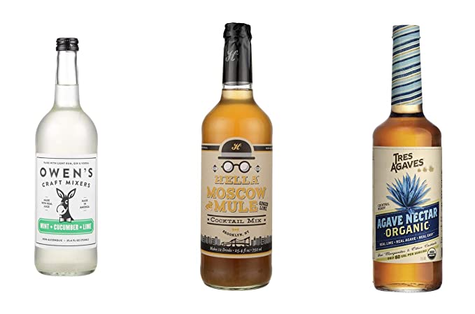 LUV BOX-Variety COCKTAIL MIXERS,750 ml,Pack of 3,TRES AGAVES AGAVE NECTAR,OWEN'S CRAFT MIXERS MINT + CUCUMBER + LIME MIXER,HELLA COCKTAIL CO. MOSCOW MULE MIX - 370621478978