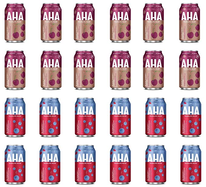  LUV BOX-Variety AHA Sparkling Water Pack , 12 oz , Pack of 24, BLACK CHERRY COFFEE , BLUEBERRY POMEGRANATE  - 370621490758