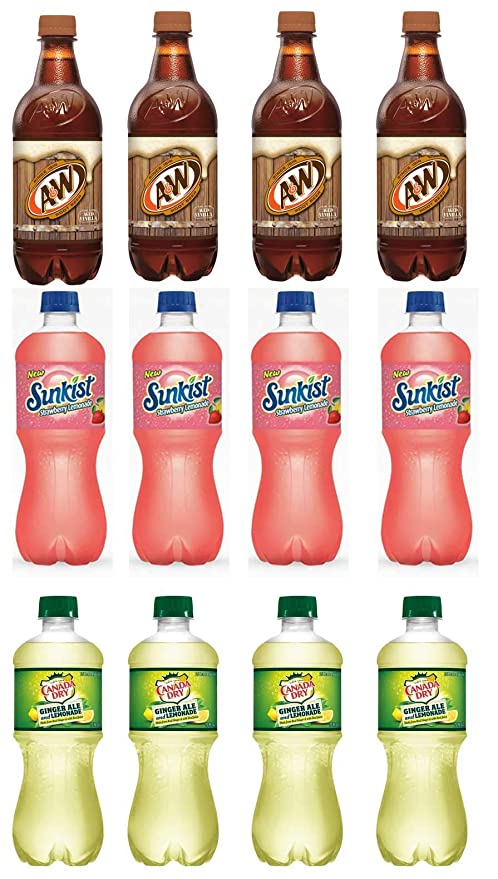  LUV BOX-Variety Soft Drinks Pack , 20 oz , Pack of 12,A&W ROOT BEER , CANADA DRY GINGER ALE AND LEMONADE , Sunkist Strawberry Lemonade  - 370621493056