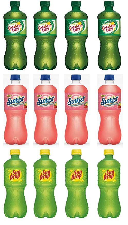 LUV BOX-Variety Soft Drinks Pack , 20 oz , Pack of 12, CANADA DRY GINGER ALE , Sunkist Strawberry Lemonade , SUN DROP CITRUS - 370621493209
