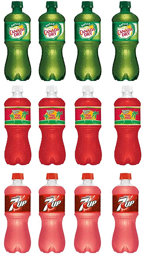  LUV BOX-Variety Soft Drinks Pack , 20 oz , Pack of 12, CANADA DRY GINGER ALE , 7UP CHERRY , TAHITIAN TREAT FRUIT PUNCH  - 370621493292