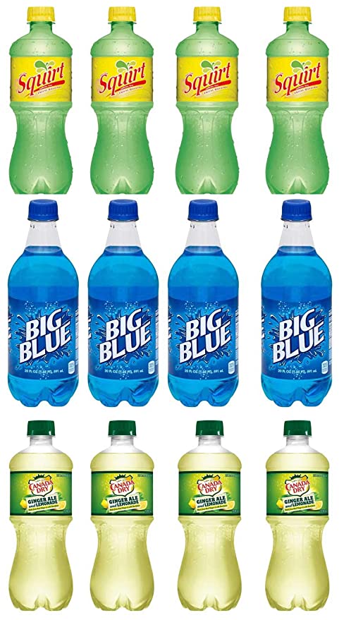  LUV BOX-Variety Soft Drinks Pack , 20 oz , Pack of 12, SQUIRT GRAPEFRUIT , Big Blue , CANADA DRY GINGER ALE AND LEMONADE  - 370621493773