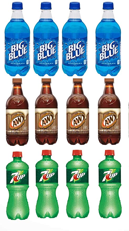  LUV BOX-Variety Soft Drinks Pack , 20 oz , Pack of 12, 7UP , A&W ROOT BEER , Big Blue  - 370621494053