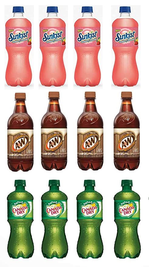  LUV BOX-Variety Soft Drinks Pack , 20 oz , Pack of 12, CANADA DRY GINGER ALE , A&W ROOT BEER , Sunkist Strawberry Lemonade  - 370621494183